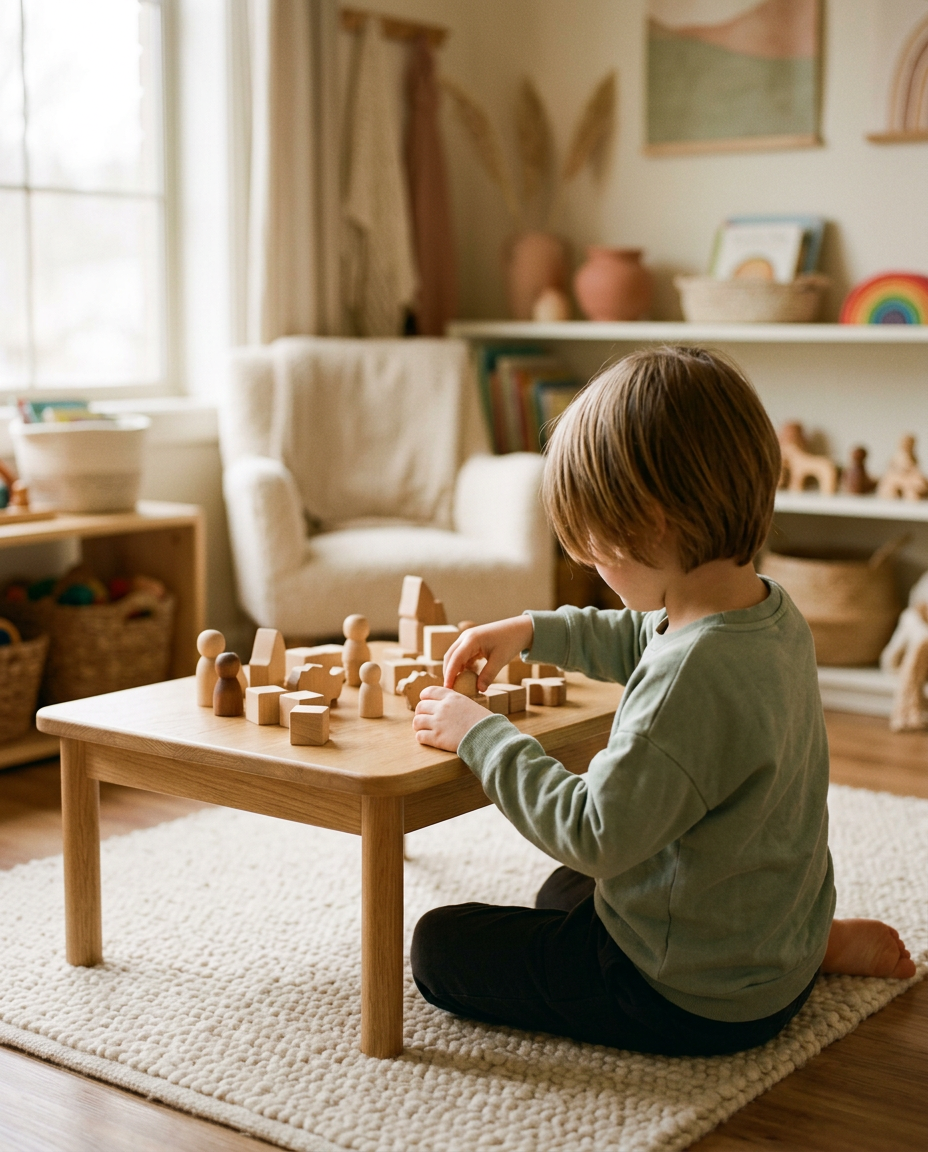 Child playing with wooden blocks