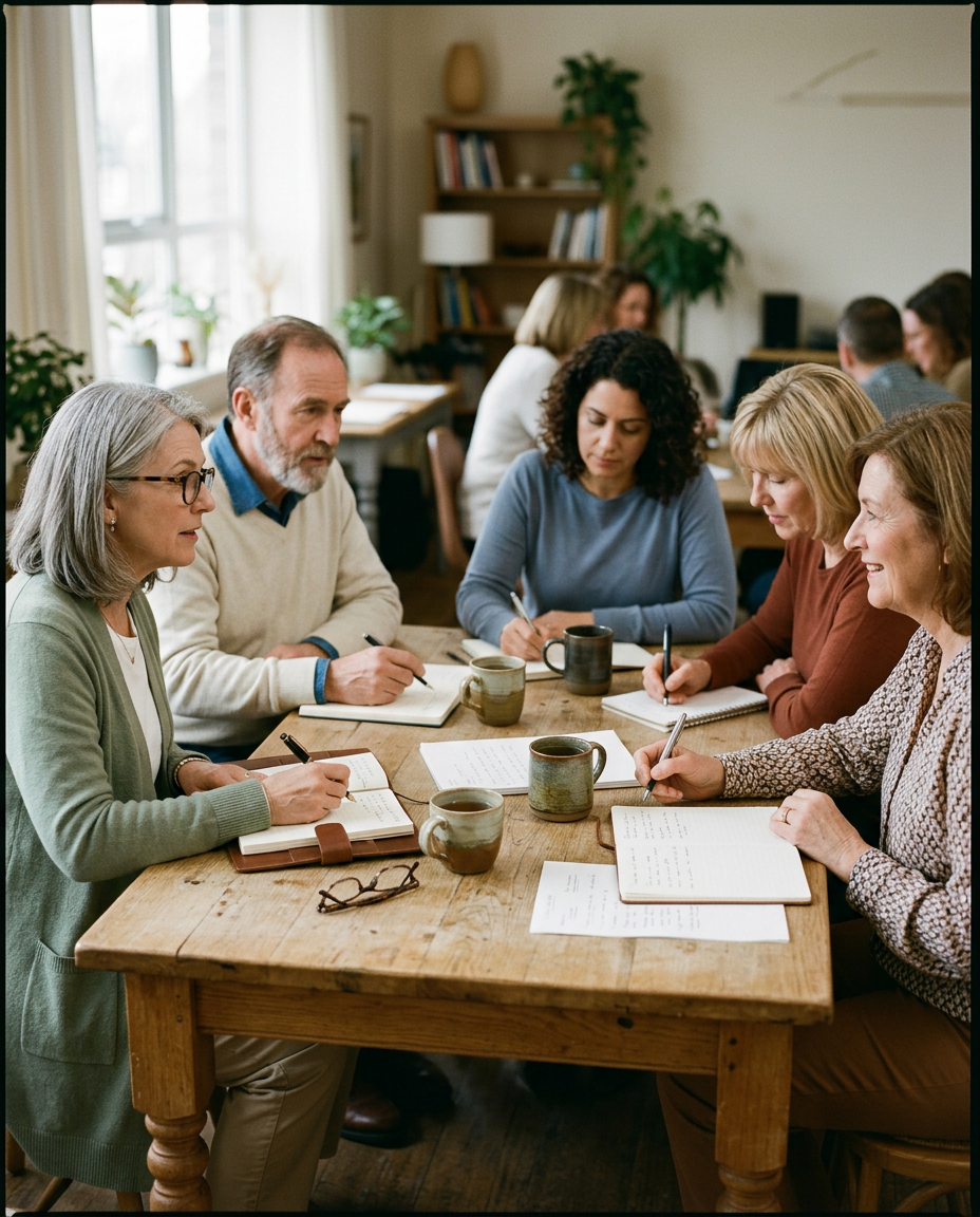 Educators around a workshop table